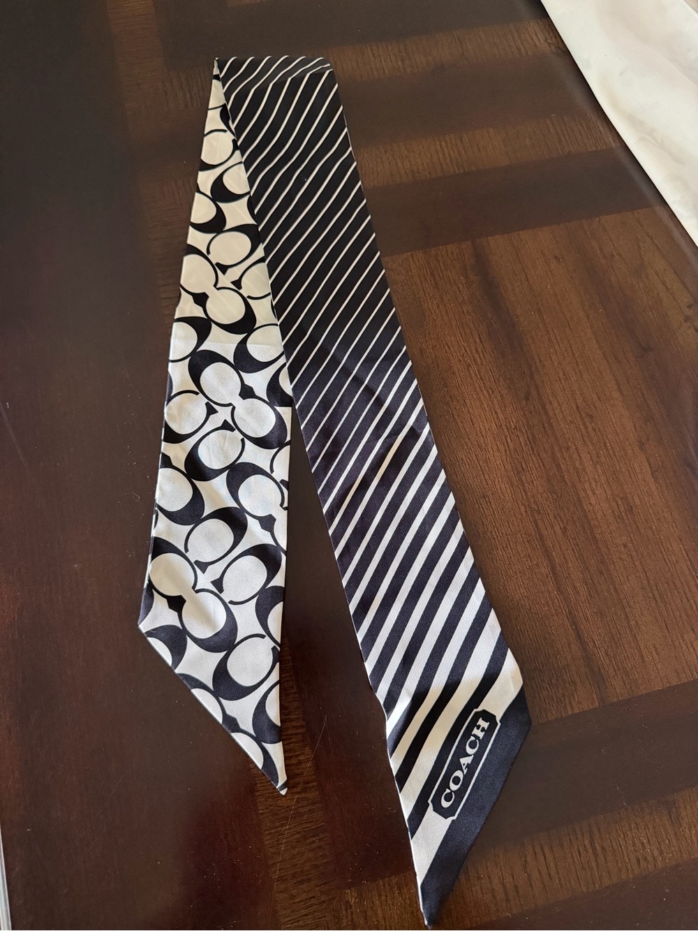 Coach Black and white logo and stripe Patterned twilly scarf